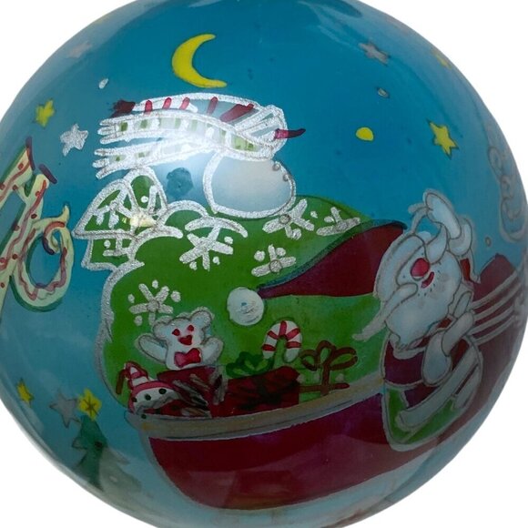 Christmas Ornament Blue Santa with Sleigh Reverse Glass Painted Le Bien Blue - Picture 9 of 11